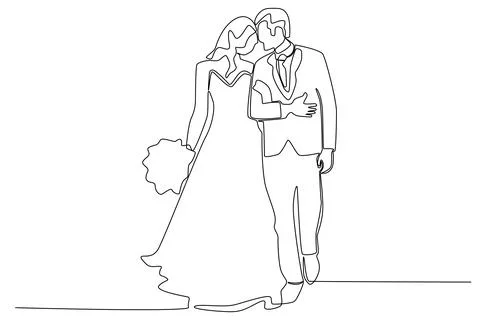 A romantic couple walking while carrying a bouquet Ilustração Stock