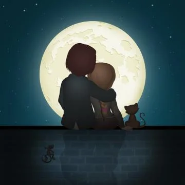 Romantic couple on the wall Stock Illustration