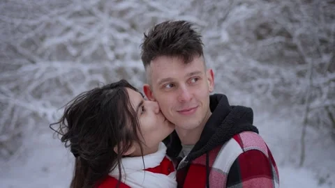Romantic couple in winter forest. Concept of love. Stock Footage 289394764