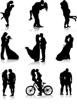 Romantic couples silhouettes Stock Illustration