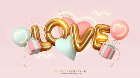 Romantic creative composition. Happy Valentine's Day. Realistic 3d festive .. Stock Illustration