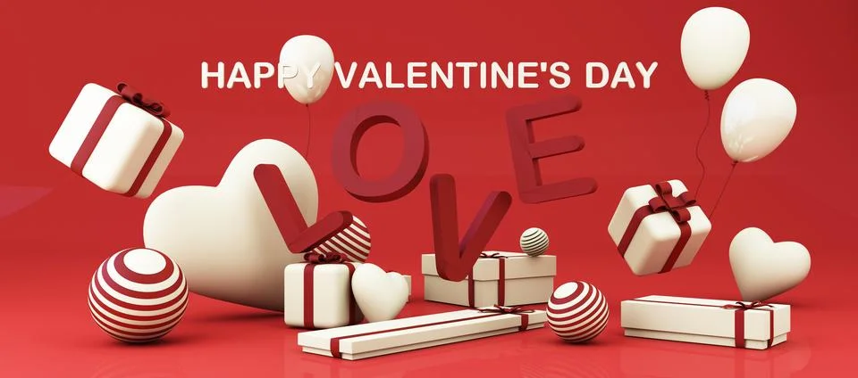 Romantic creative composition. Happy Valentine's Day. Realistic 3d festive de Ilustração Stock