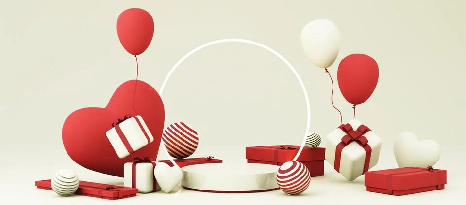 Romantic creative composition. Happy Valentine's Day. Realistic 3d festive de Ilustração Stock