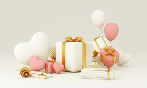Romantic creative composition. Happy Valentine's Day. Realistic 3d festive de Ilustração Stock