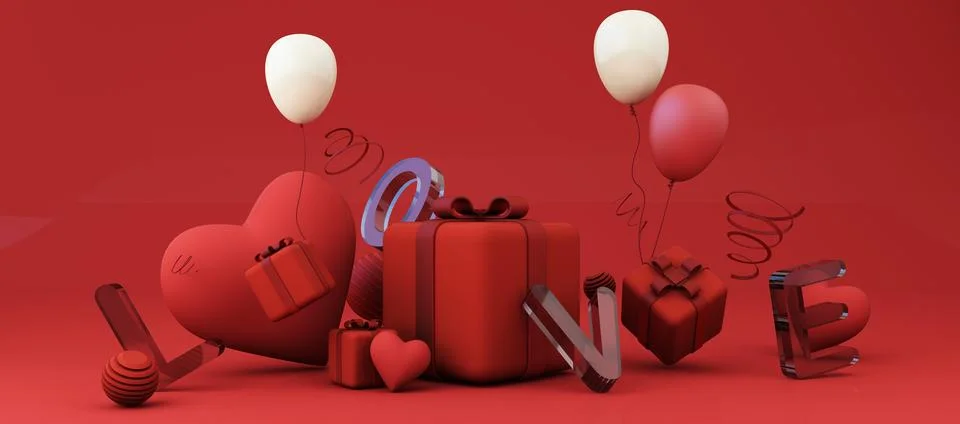 Romantic creative composition. Happy Valentine's Day. Realistic 3d festive de Ilustração Stock