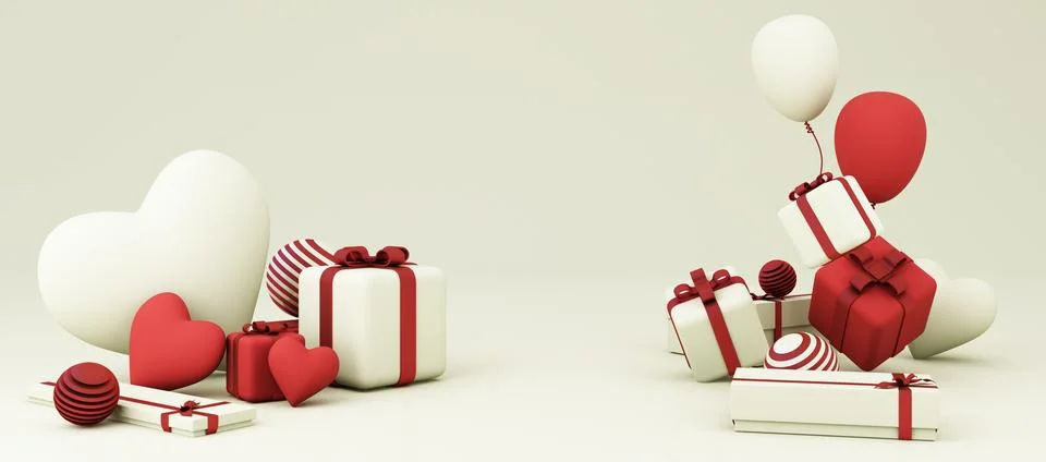 Romantic creative composition. Happy Valentine's Day. Realistic 3d festive de Ilustração Stock