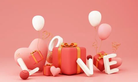 Romantic creative composition. Happy Valentine's Day. Realistic 3d festive de Ilustração Stock