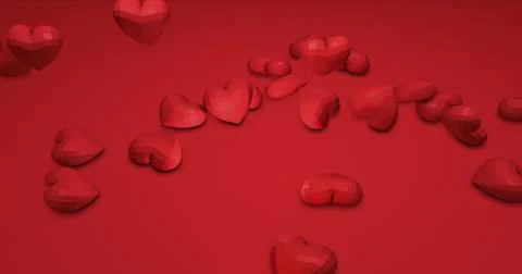 Romantic cute red falling polygonal hearts. Valentines Day. event background. 스톡 일러스트