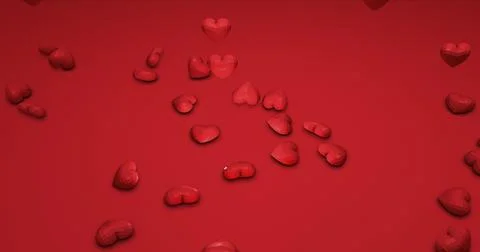 Romantic cute red falling polygonal hearts. Valentines Day. event background. Stock Illustration