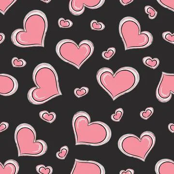 Romantic cute seamless pattern with pink hearts on grey background. Valentine Stock Illustration