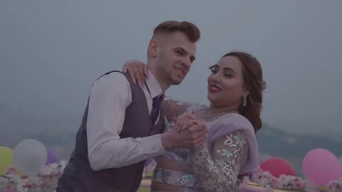 Romantic Dance Pose of Bride and Groom – Engagement or Wedding Moment Stock Footage 314622963