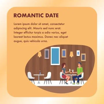 Romantic Date Dining at Restaurant. Square Banner Stock Illustration