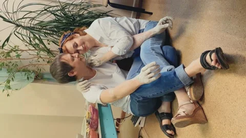Romantic date for a generation X couple in love, in a pottery workshop. hands Stock Footage 179746445
