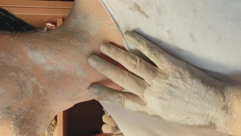 Romantic date for a generation X couple in love, in a pottery workshop. hands Stock Footage 179748212