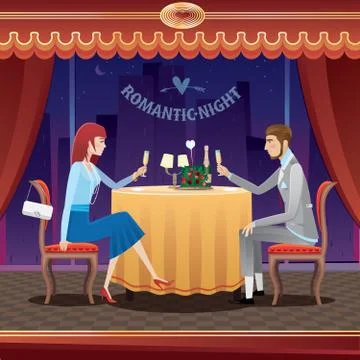 Romantic date in a restaurant Stock Illustration