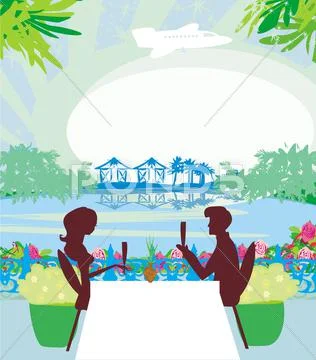 Romantic date on a tropical beach Stock Illustration