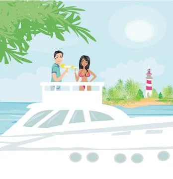 Romantic date on the yacht Stock Illustration