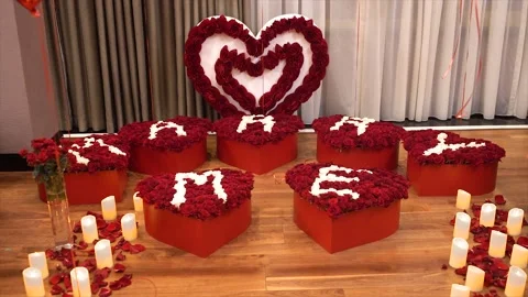 Romantic decor elements for marriage applications. Lots of heart-shaped roses. 動画素材 141597370