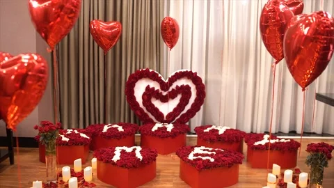 Romantic decor elements for marriage applications. Lots of heart-shaped roses. 動画素材 141597624