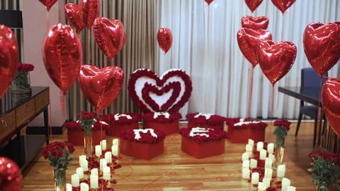 Romantic decor elements for marriage applications. Lots of heart-shaped roses. 動画素材 141597929