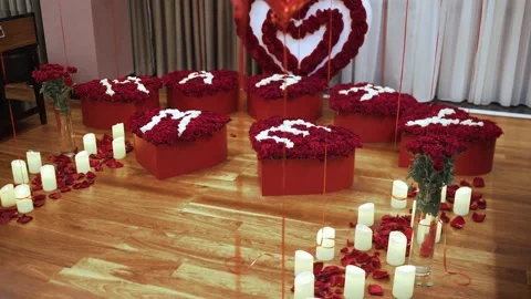 Romantic decor elements for marriage applications. Lots of heart-shaped roses. 動画素材 141598011