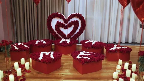 Romantic decor elements for marriage applications. Lots of heart-shaped roses. 動画素材 141598345