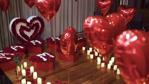 Romantic decor elements for marriage applications. Lots of heart-shaped roses. 動画素材 141598790