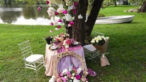 Romantic decor elements for marriage applications. Romantic outdoor dinner. 動画素材 141599088