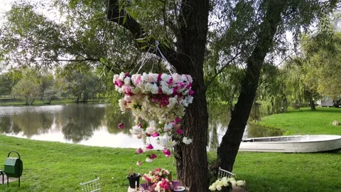 Romantic decor elements for marriage applications. Romantic outdoor dinner. 動画素材 141599212