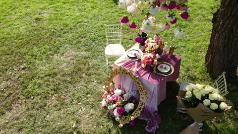 Romantic decor elements for marriage applications. Romantic outdoor dinner. 動画素材 141600484