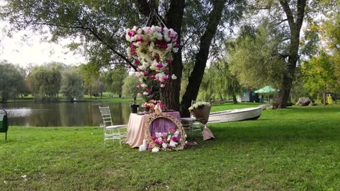 Romantic decor elements for marriage applications. Romantic outdoor dinner. 動画素材 141601235