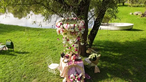 Romantic decor elements for marriage applications. Romantic outdoor dinner. 動画素材 141601850