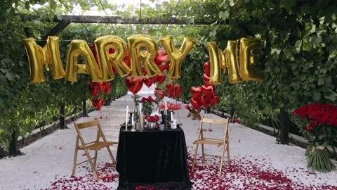 Romantic decor elements for marriage requests. Romantic outdoor dinner. Stock Footage 140989623