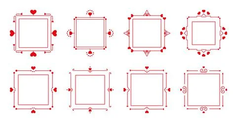 Romantic decor red frame border text vector set Stock Illustration