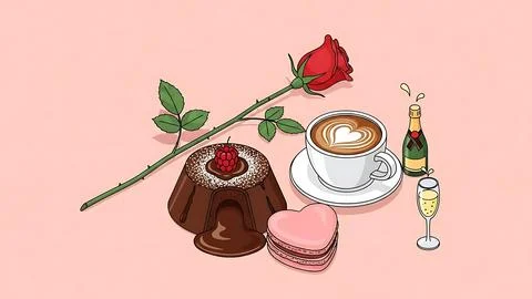 Romantic dessert and coffee setting Stock Illustration