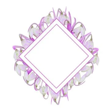 Romantic diamond-shaped frame with snowdrops on the outer edge on a white iso Stock Illustration