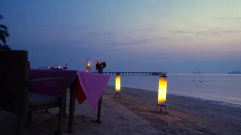 Romantic Dinner on the Beach Stock Footage 71068645