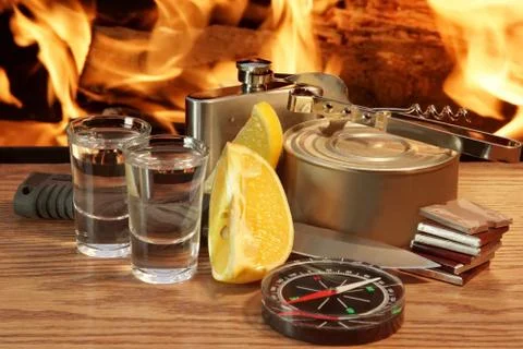 Romantic dinner by the campfire Stock Photos