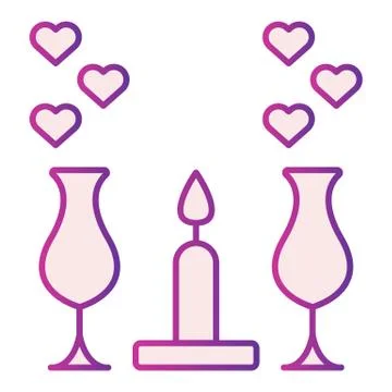 Romantic Dinner Candles flat icon. Dinner with glasses and candlelight Stock Illustration