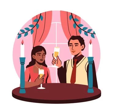 Romantic dinner couple celebration. Vector illustration 스톡 일러스트