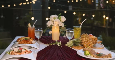 Romantic Dinner Date Table Setup Stock-Footage 347719600