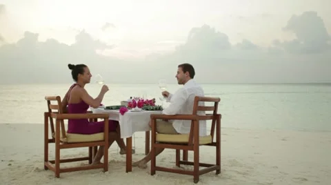Romantic dinner on deserted island Stock Footage 10789506