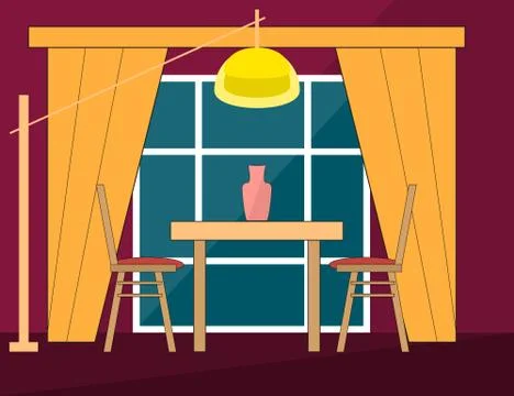 Romantic Dinner. Dining table and chairs for two people in Flat. Stock Illustration
