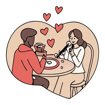 Romantic dinner at heart-shaped table. couple enjoying a meal together. sweet Stock-Illustration