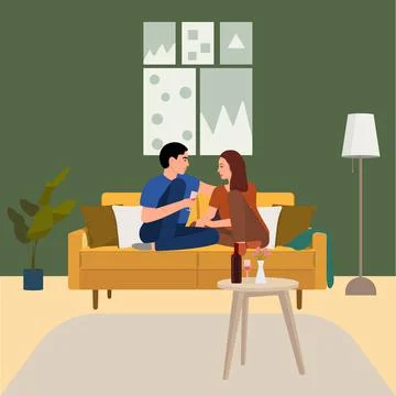 Romantic dinner at home. Flat vector illustration. Stock Illustration