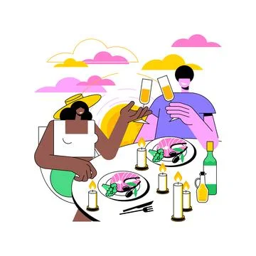 Romantic dinner isolated cartoon vector illustrations. Stock Illustration