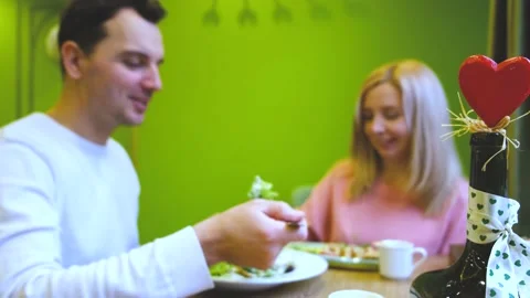 Romantic dinner of a married couple of a man and a woman Stock Footage 169965301