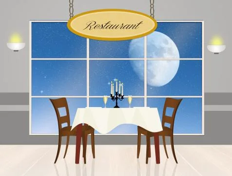 Romantic dinner in the moonlight Stock Illustration