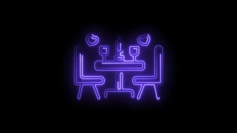 Romantic dinner neon sign animation on black background glowing hearts and .. Stock Footage 345991308