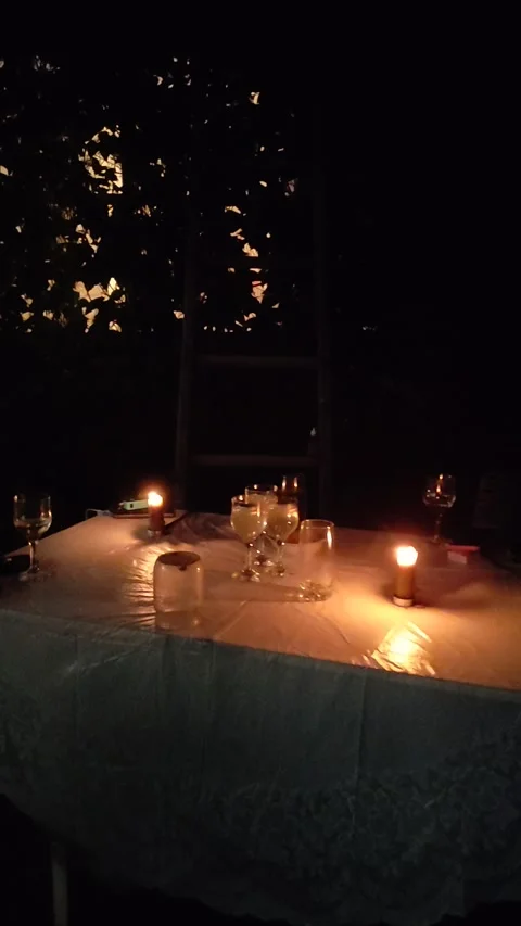 Romantic dinner outdoors on sunset. Stock Footage 269185514